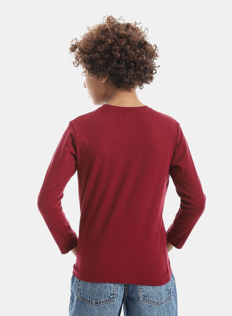 Andora Boys Printed Long-Sleeve Shirt_Dark Red - Image 3